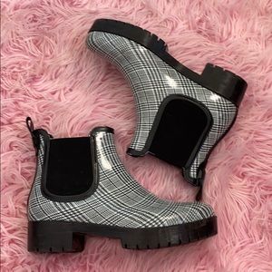 JEFFREY CAMPBELL Rain Boots Black White Herringbon